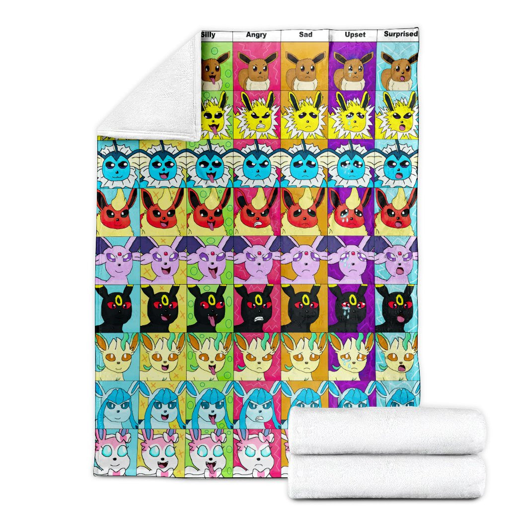 Anime Pkm Eevee And The Evolution Emotion Faces Custom Soft Blanket