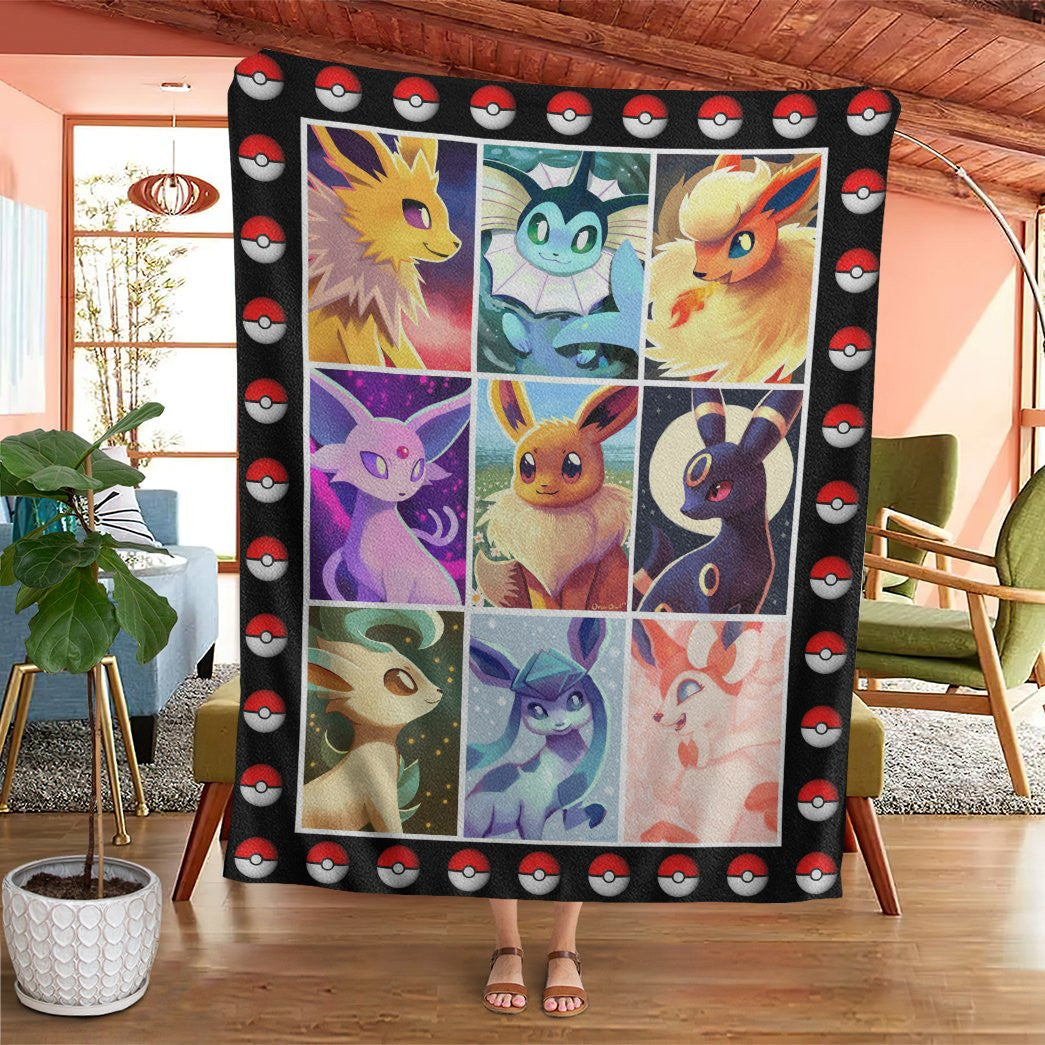 Anime Pkm Eevee Evolution Custom Soft Blanket