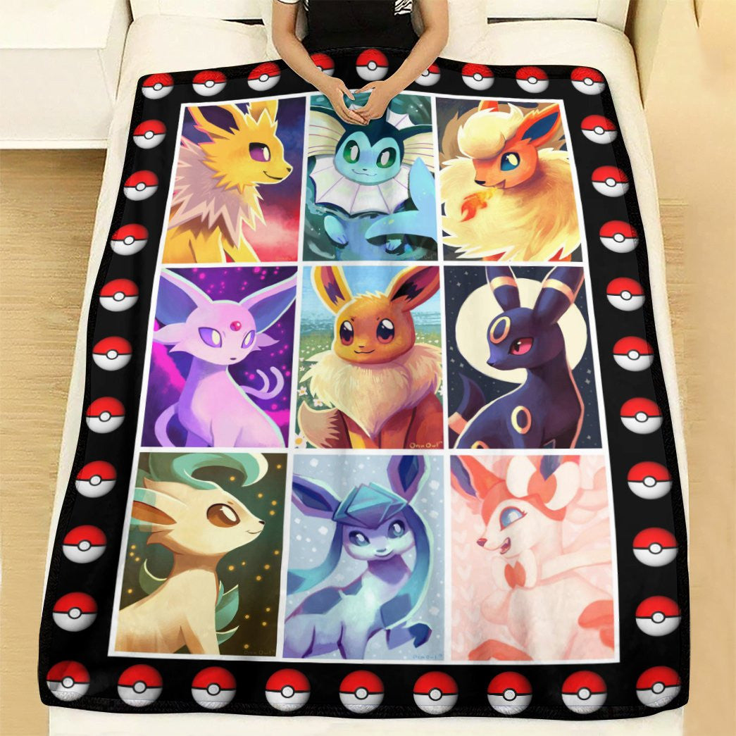 Anime Pkm Eevee Evolution Custom Soft Blanket