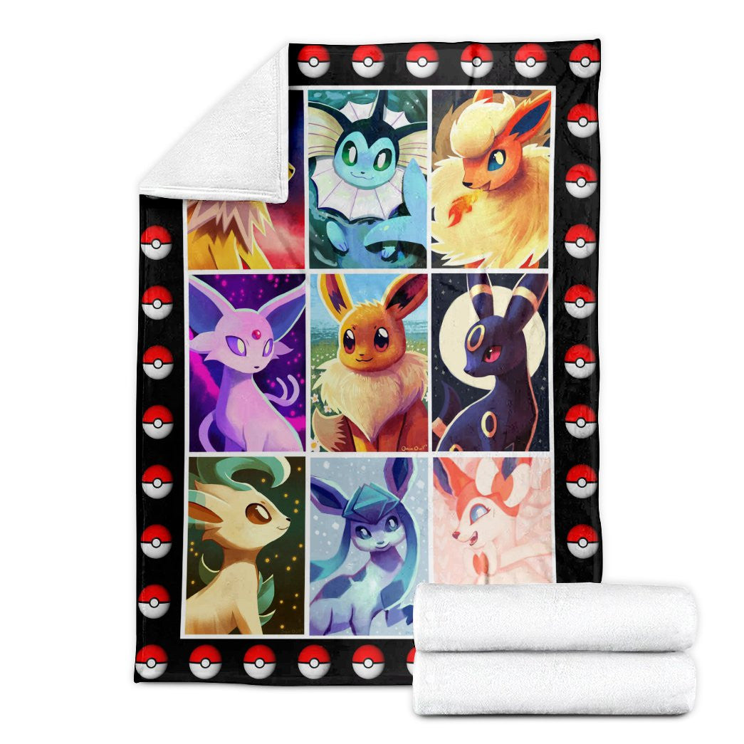 Anime Pkm Eevee Evolution Custom Soft Blanket