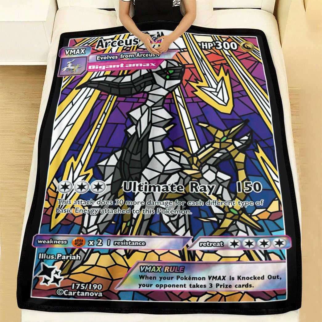 Anime Pkm Card Arceus Hybrid Vmax Stain Glass Custom Soft Blanket