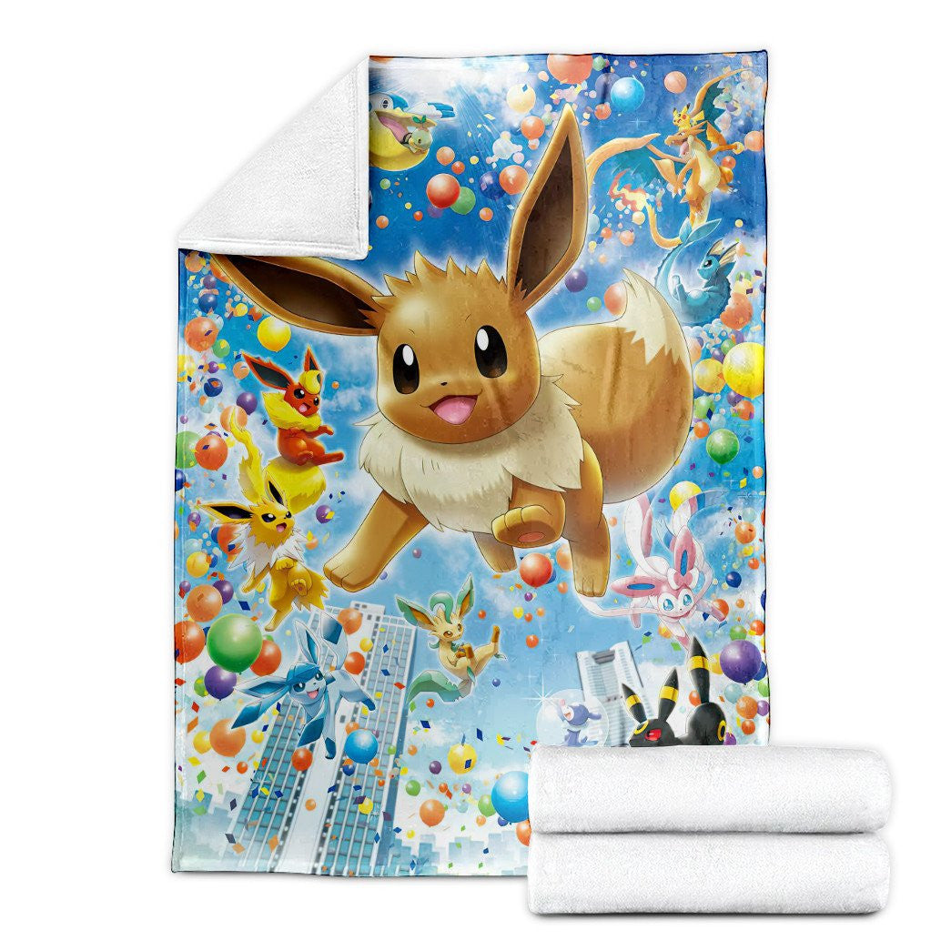 Anime Pkm Eevee Evolution Custom Soft Blanket