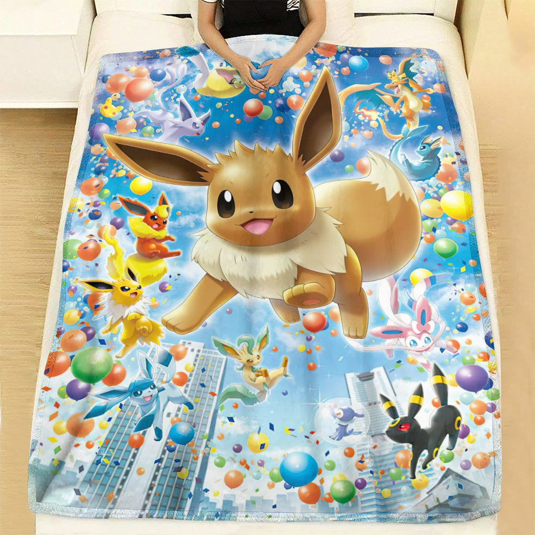 Anime Pkm Eevee Evolution Custom Soft Blanket