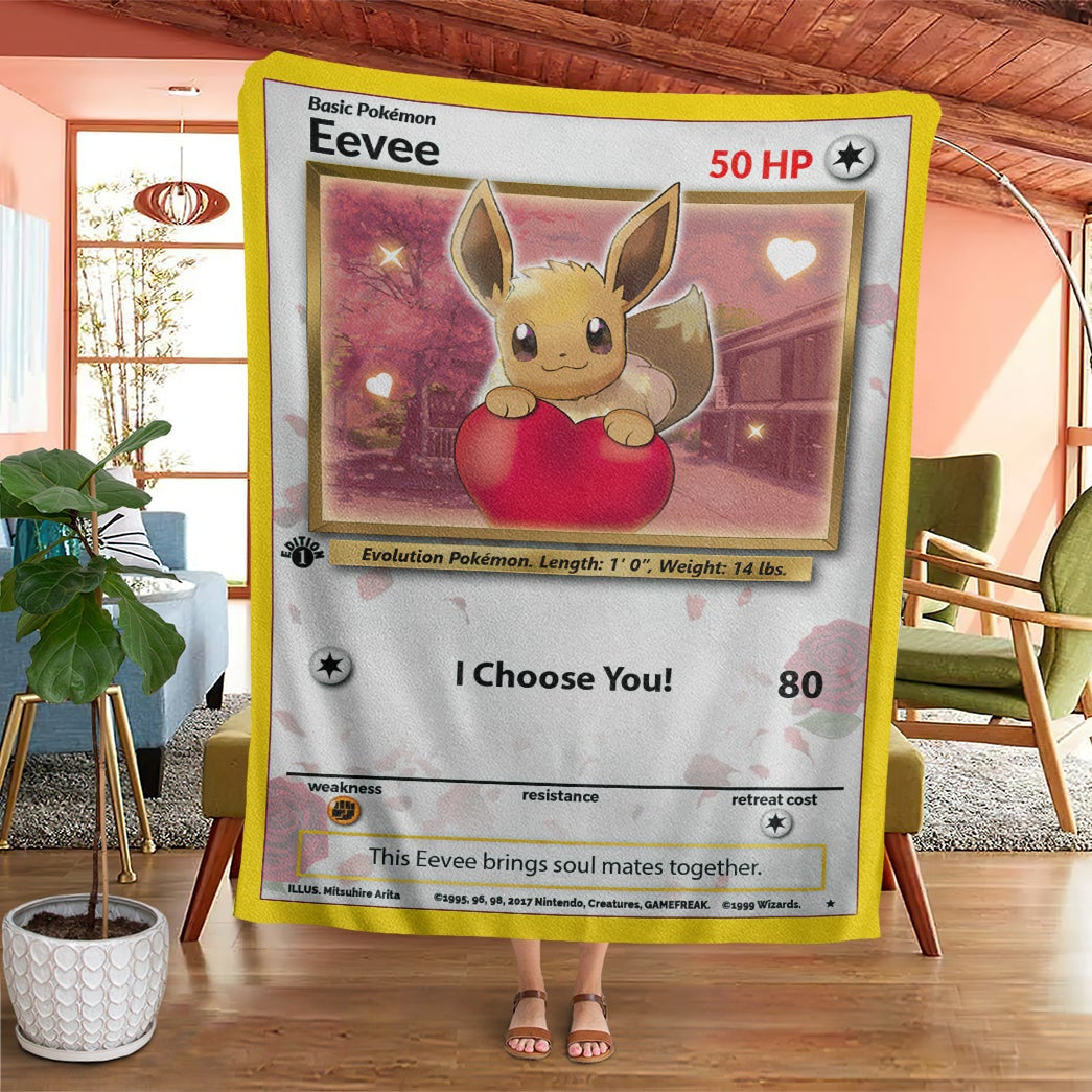 Anime Pkm Eevee I Choose You Custom Soft Blanket