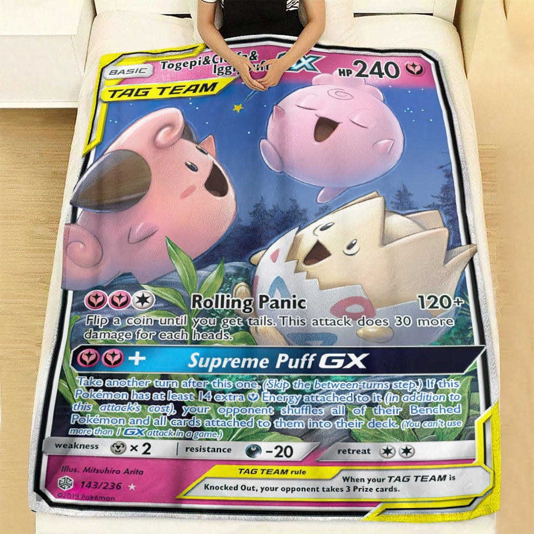 Anime Pkm Togepi & Cleffa Igglybuff-Gx Cosmic Eclipse Custom Soft Blanket