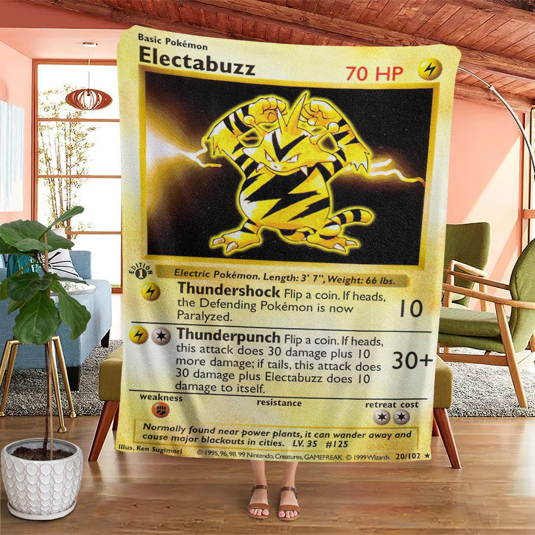 Anime Pkm Electabuzz Base Set Custom Soft Blanket