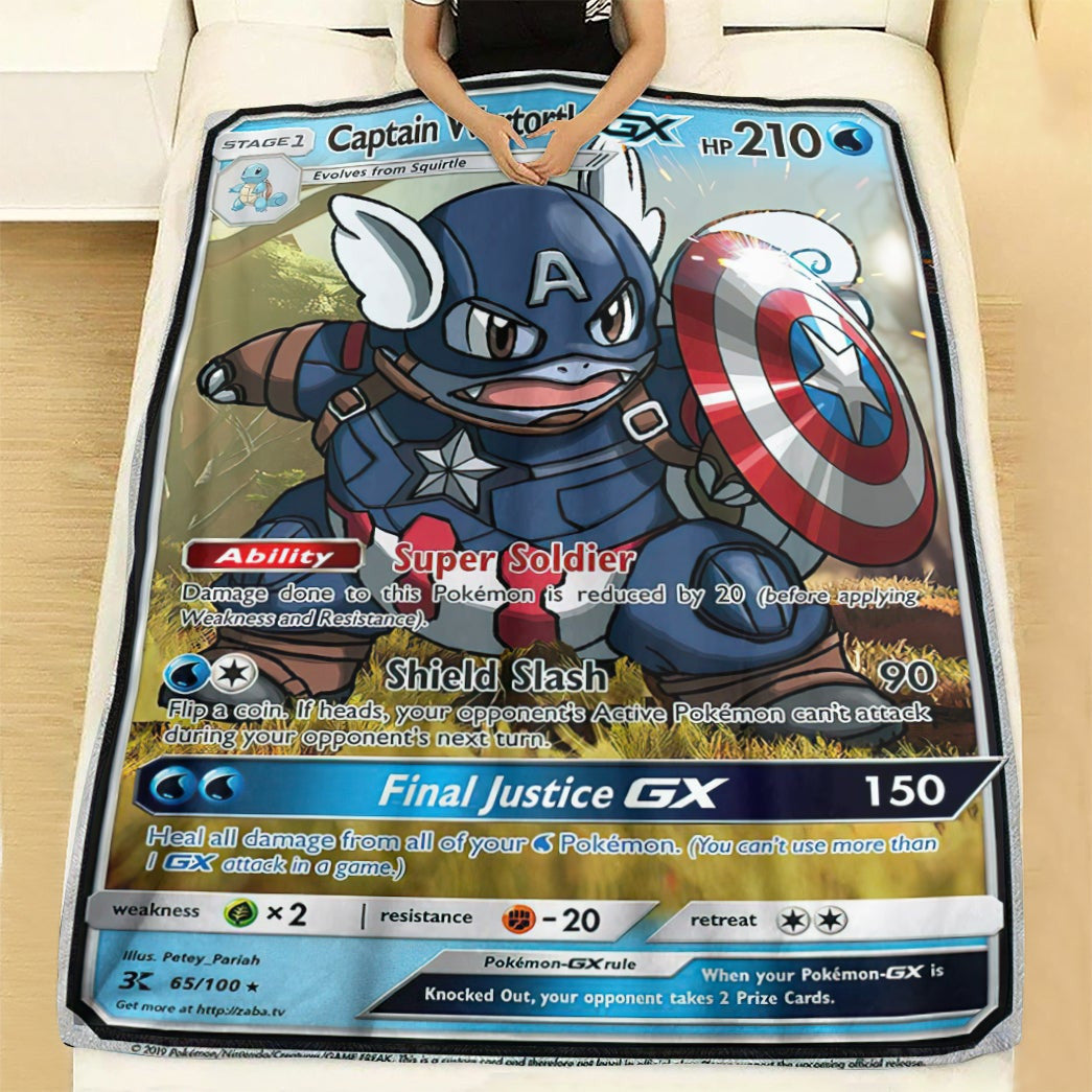 Anime Pkm Card Captain Wartortle Gx Custom Soft Blanket