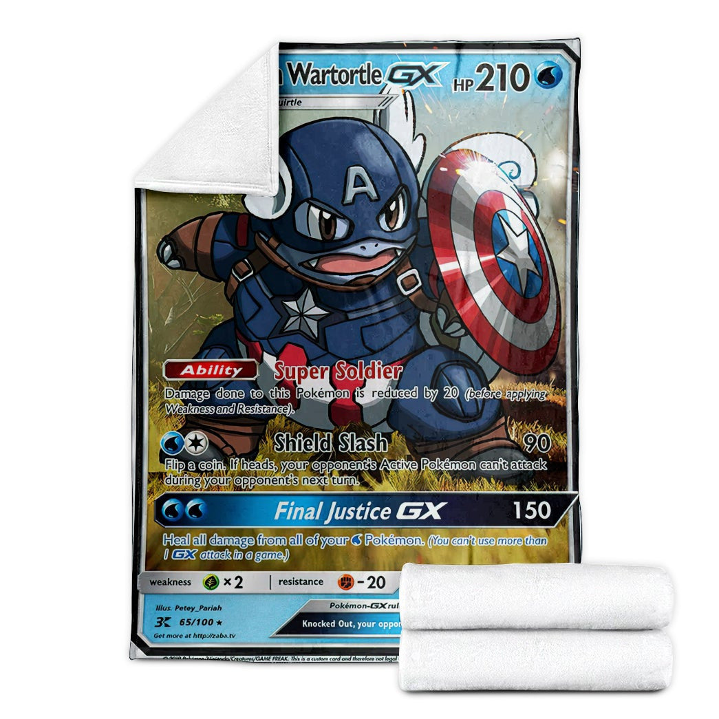 Anime Pkm Card Captain Wartortle Gx Custom Soft Blanket