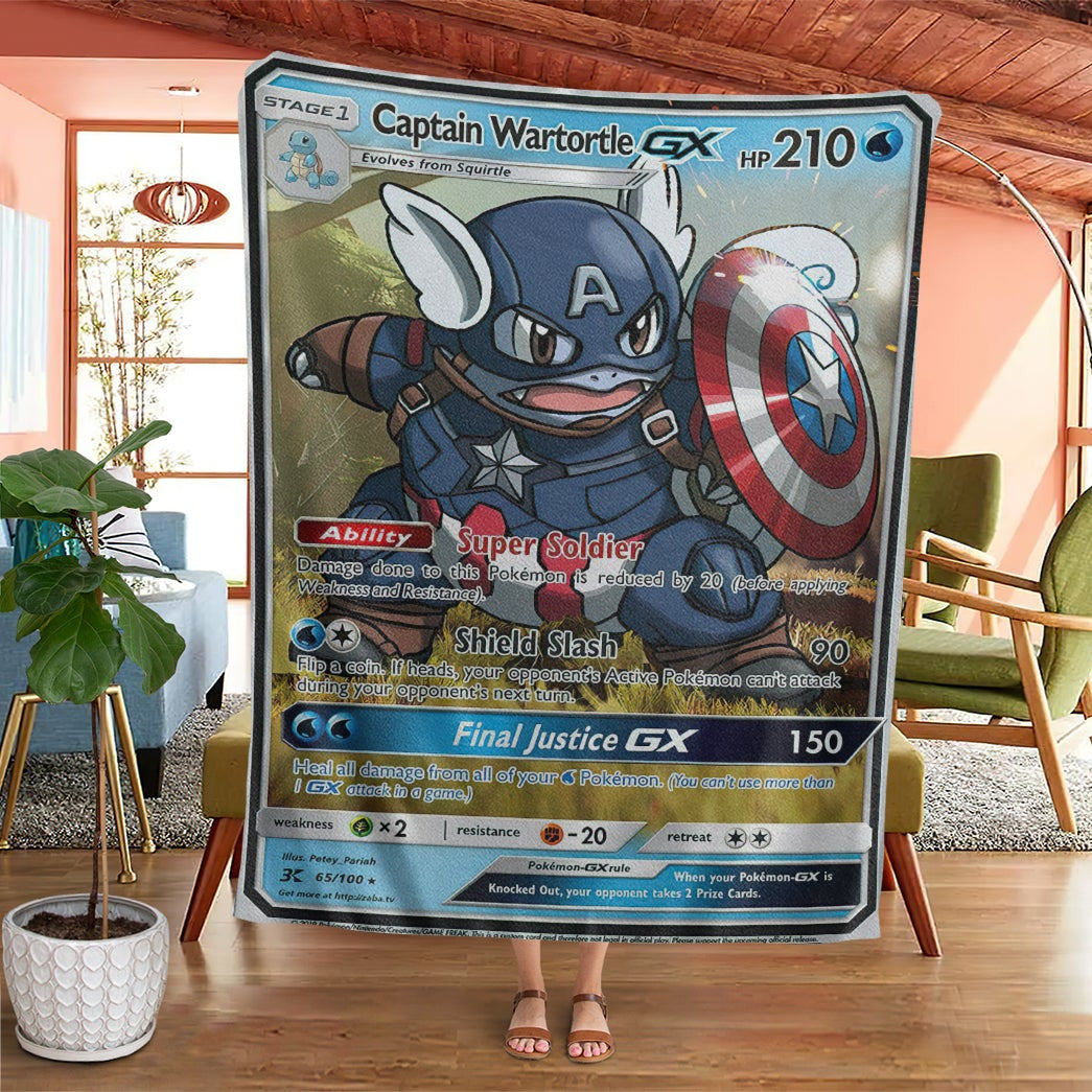 Anime Pkm Card Captain Wartortle Gx Custom Soft Blanket