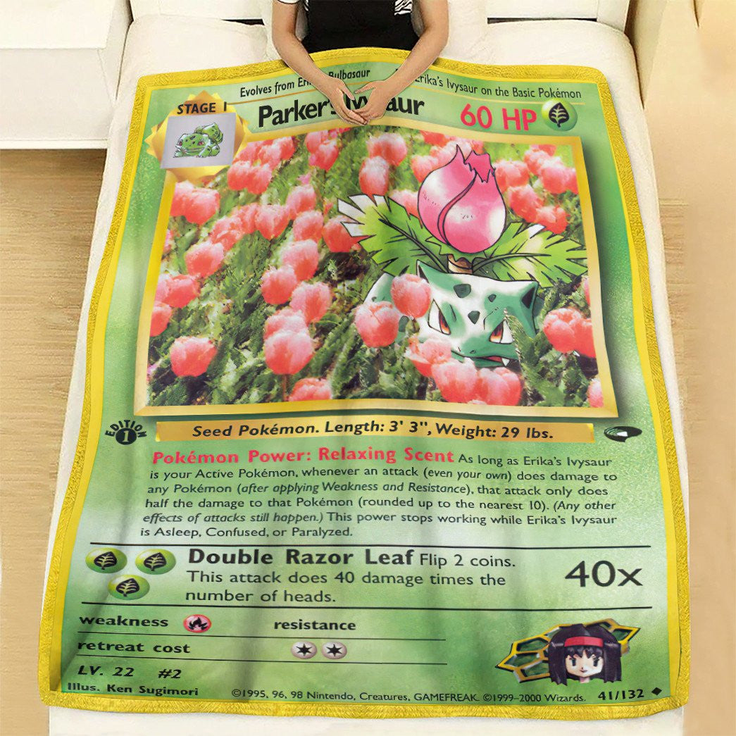 Anime Pkm Parkers Ivysaur Card Custom Soft Blanket