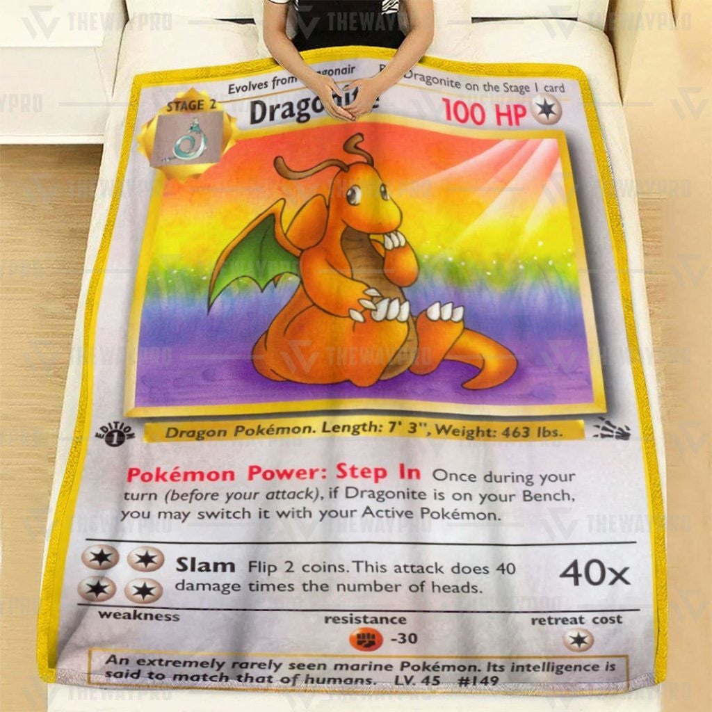 Anime Pkm Dragonite 1St Edition Custom Soft Blanket