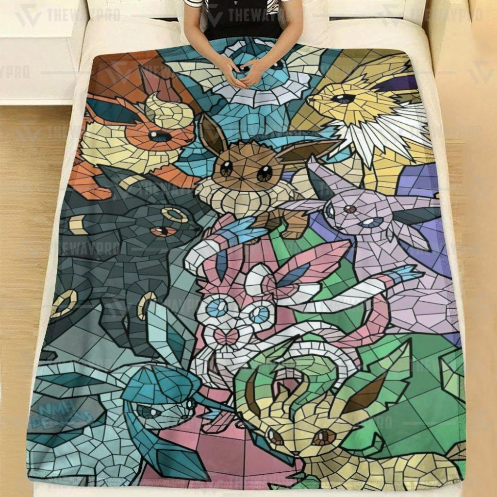 Anime Pkm Eevee And Eeveelutions Stain Glass Custom Soft Blanket