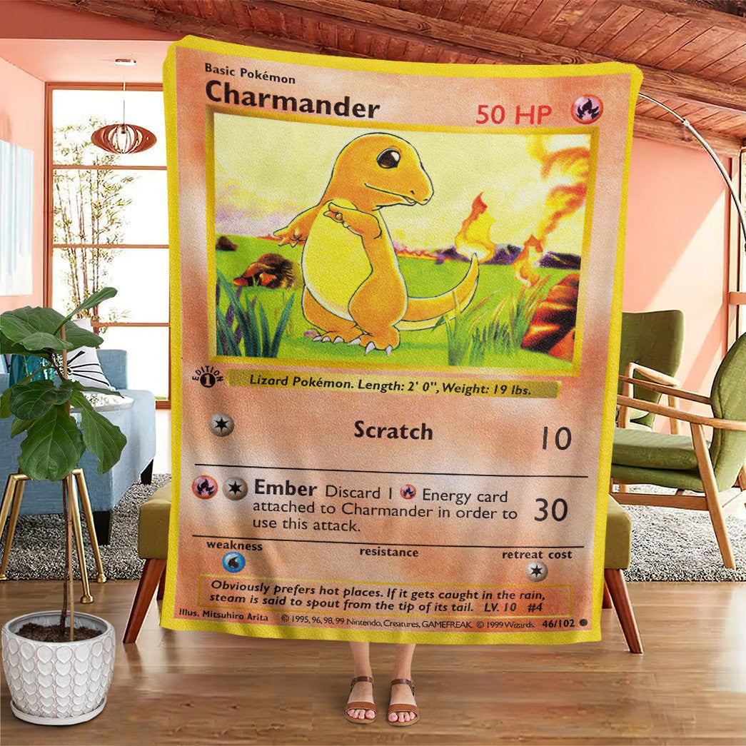 Anime Pkm Charmander Base Set Custom Soft Blanket