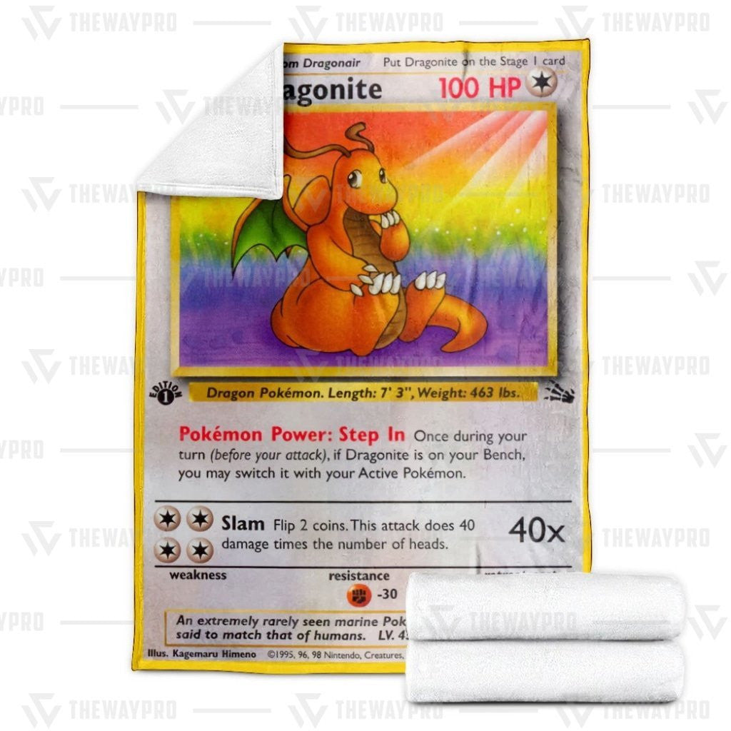 Anime Pkm Dragonite 1St Edition Custom Soft Blanket