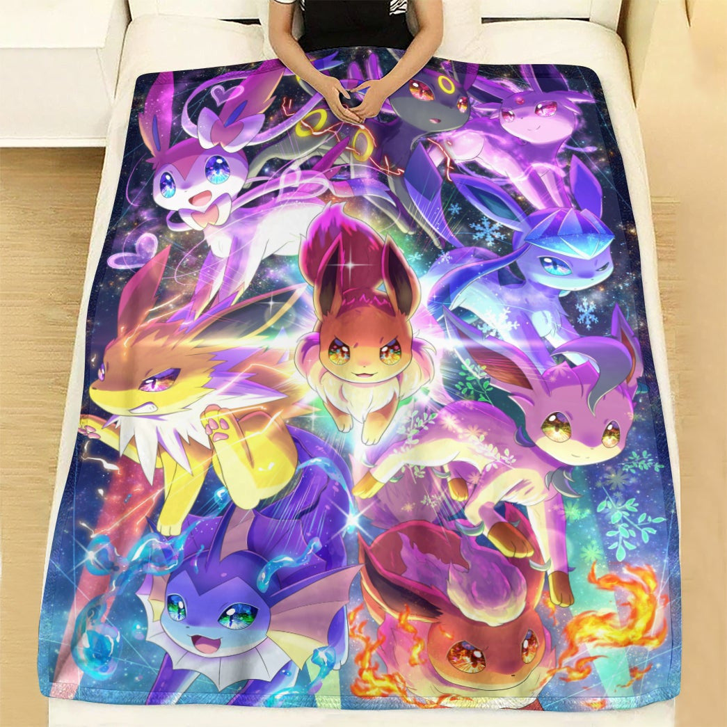 Anime Pkm Eevee Evolution Custom Soft Blanket