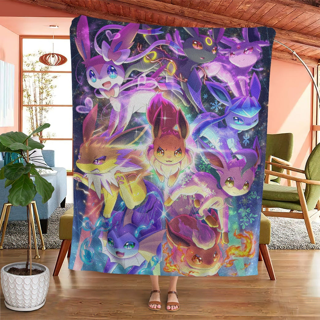 Anime Pkm Eevee Evolution Custom Soft Blanket