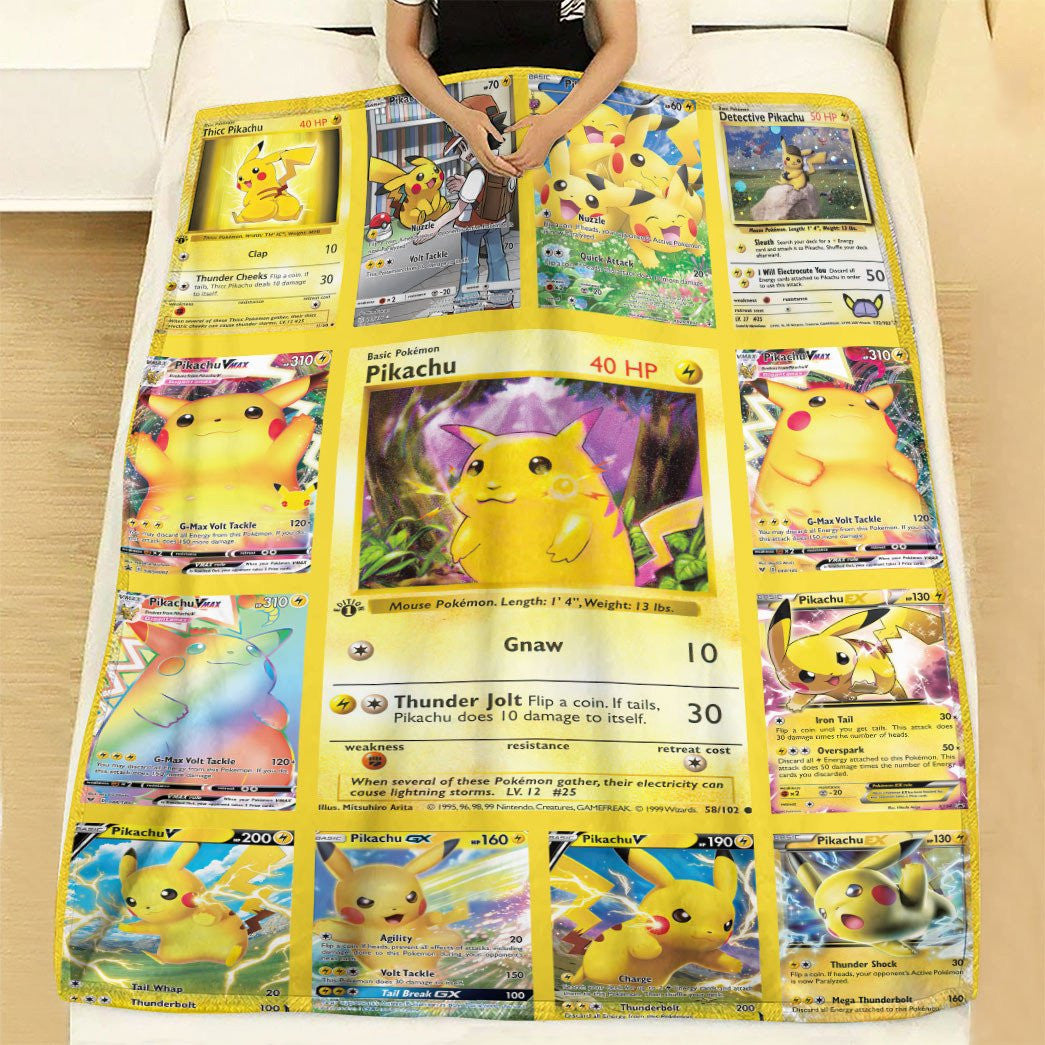 Anime Pkm Pikachu Cards Version 2 Custom Soft Blanket