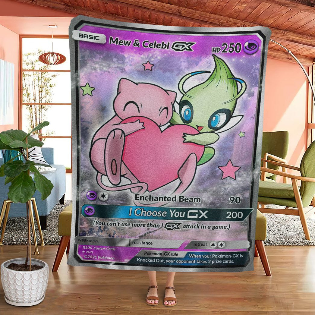 Anime Pkm Love Mew & Celebi Gx! Custom Soft Blanket