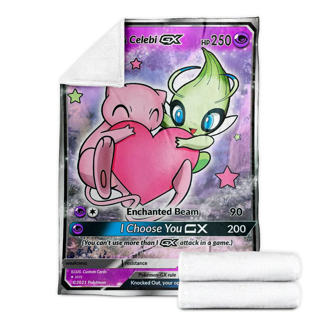 Anime Pkm Love Mew & Celebi Gx! Custom Soft Blanket