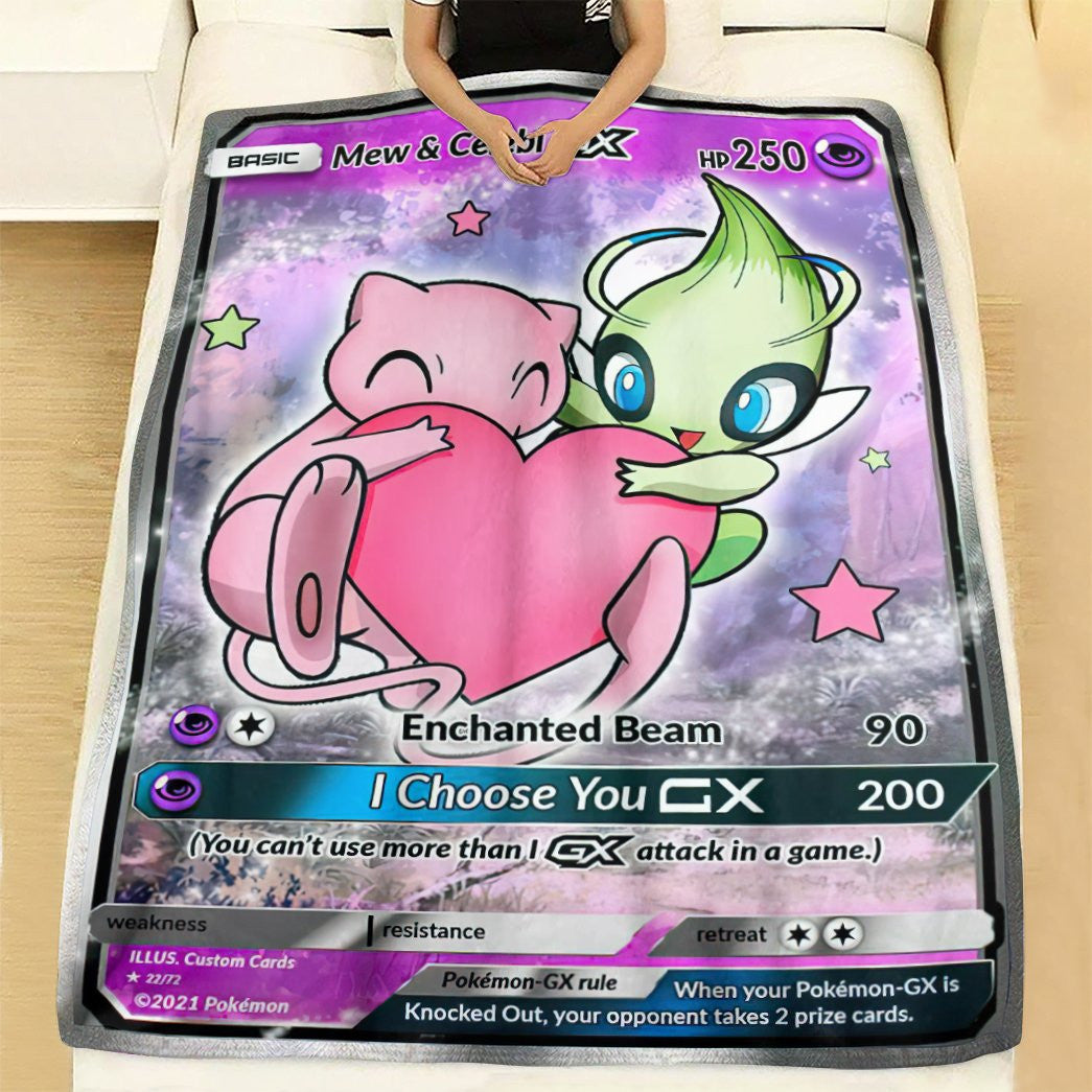 Anime Pkm Love Mew & Celebi Gx! Custom Soft Blanket