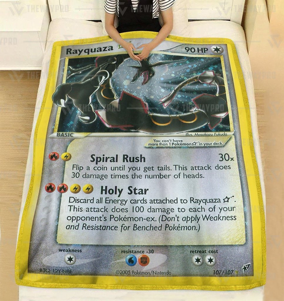 Pkm Rayquaza Card Custom Soft Blanket