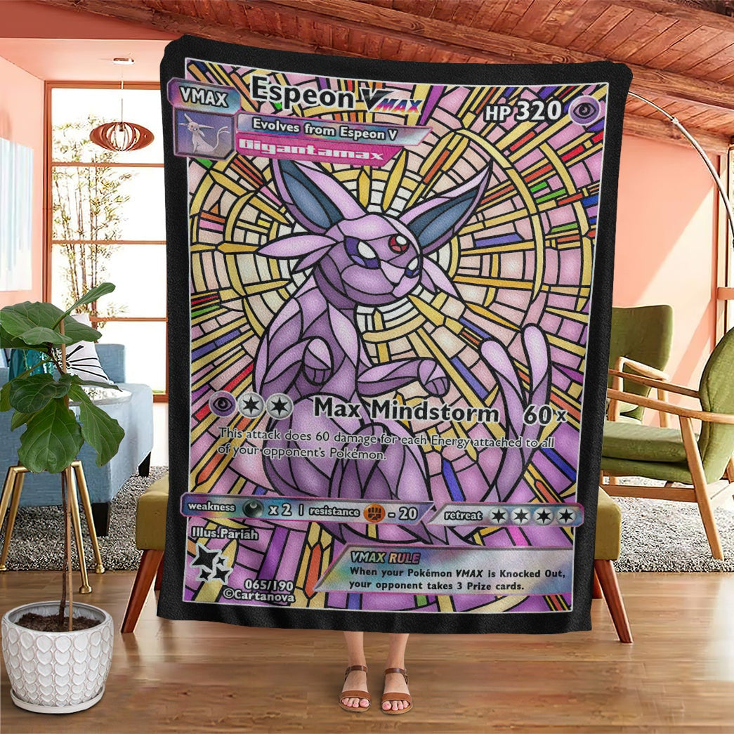 Anime Pkm Card Espeon Hybrid Vmax Proxy Stain Glass Custom Soft Blanket