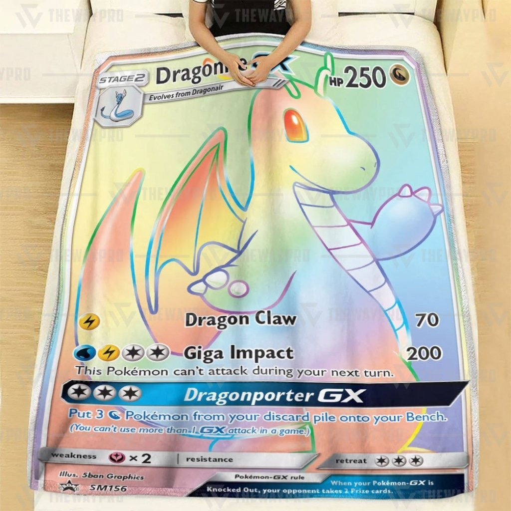 Anime Pkm Dragonite Gx Dragonporter Rainbow Custom Soft Blanket