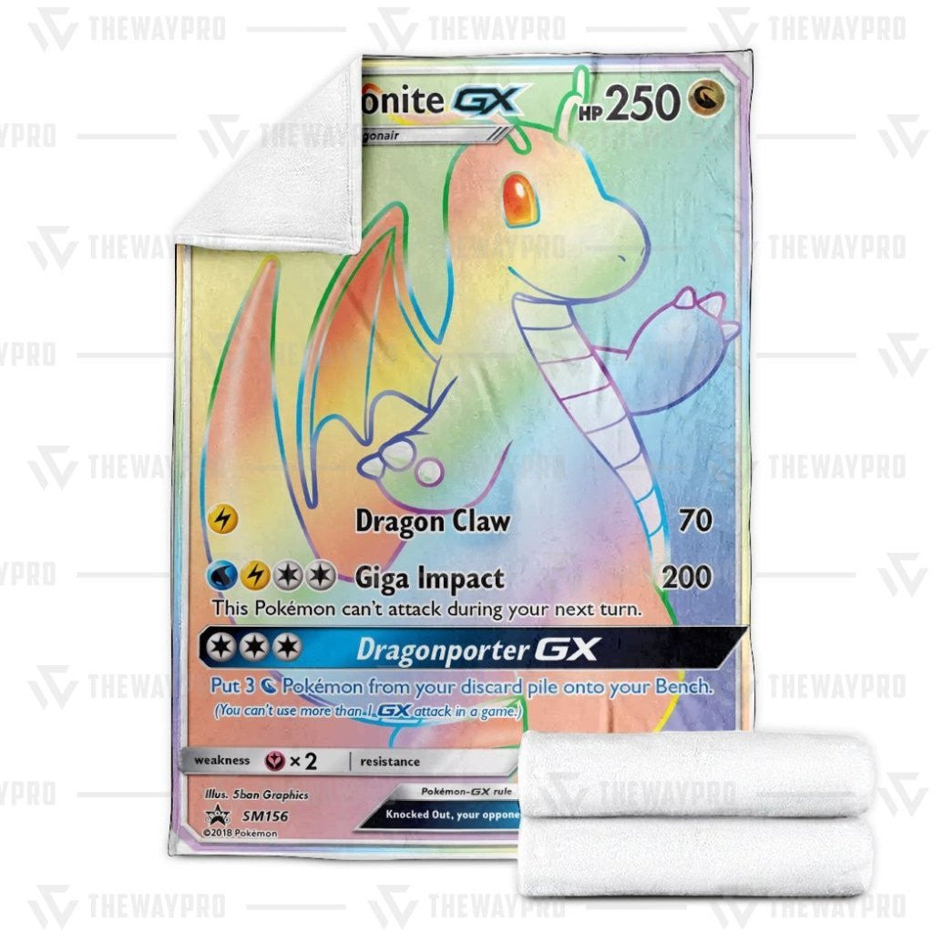 Anime Pkm Dragonite Gx Dragonporter Rainbow Custom Soft Blanket