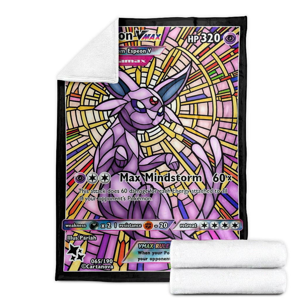 Anime Pkm Card Espeon Hybrid Vmax Proxy Stain Glass Custom Soft Blanket