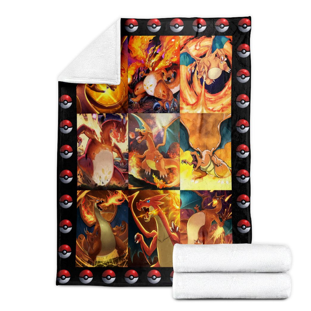 Anime Pkm Charizard Poke Ball Custom Soft Blanket