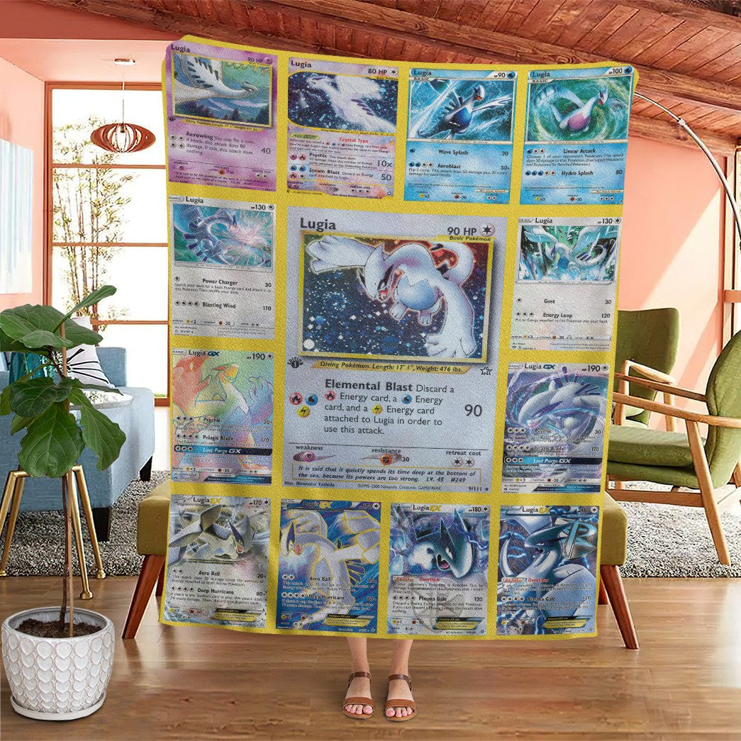 Anime Pkm Lugia Cards Version 2 Custom Soft Blanket