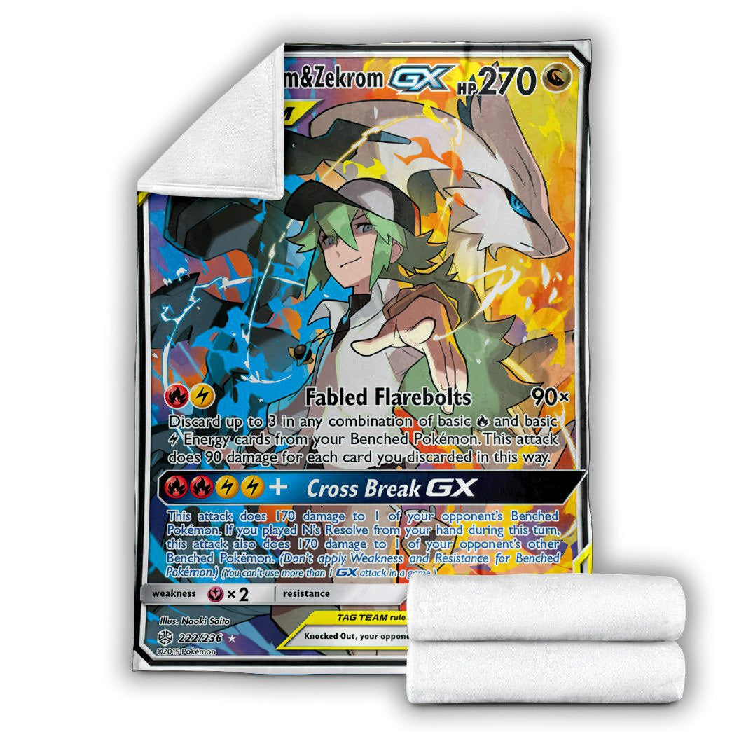 Anime Pkm Reshiram & Zekrom Gx Cosmic Eclipse Custom Soft Blanket