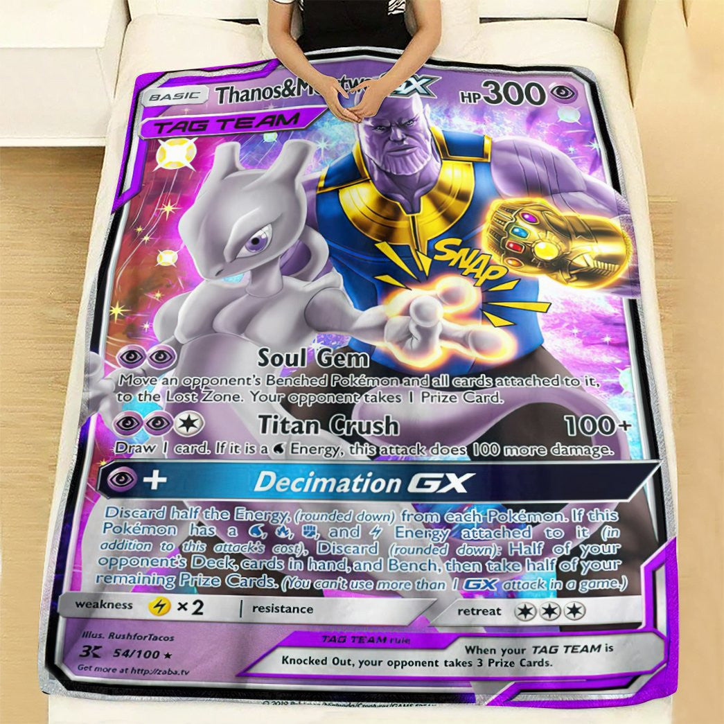 Anime Pkm Tn & Mewtwo Gx Tag Team Custom Soft Blanket