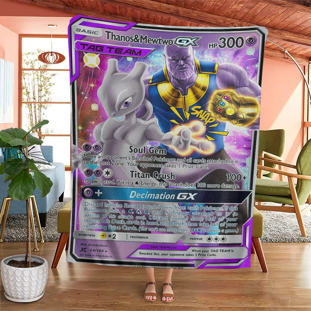 Anime Pkm Tn & Mewtwo Gx Tag Team Custom Soft Blanket