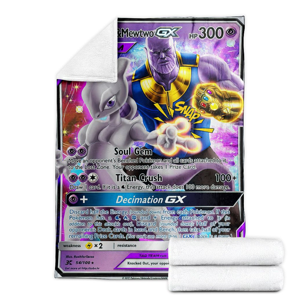 Anime Pkm Tn & Mewtwo Gx Tag Team Custom Soft Blanket