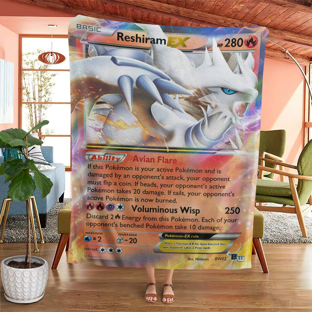 Anime Pkm Reshiram Ex Custom Pokemon Soft Blanket