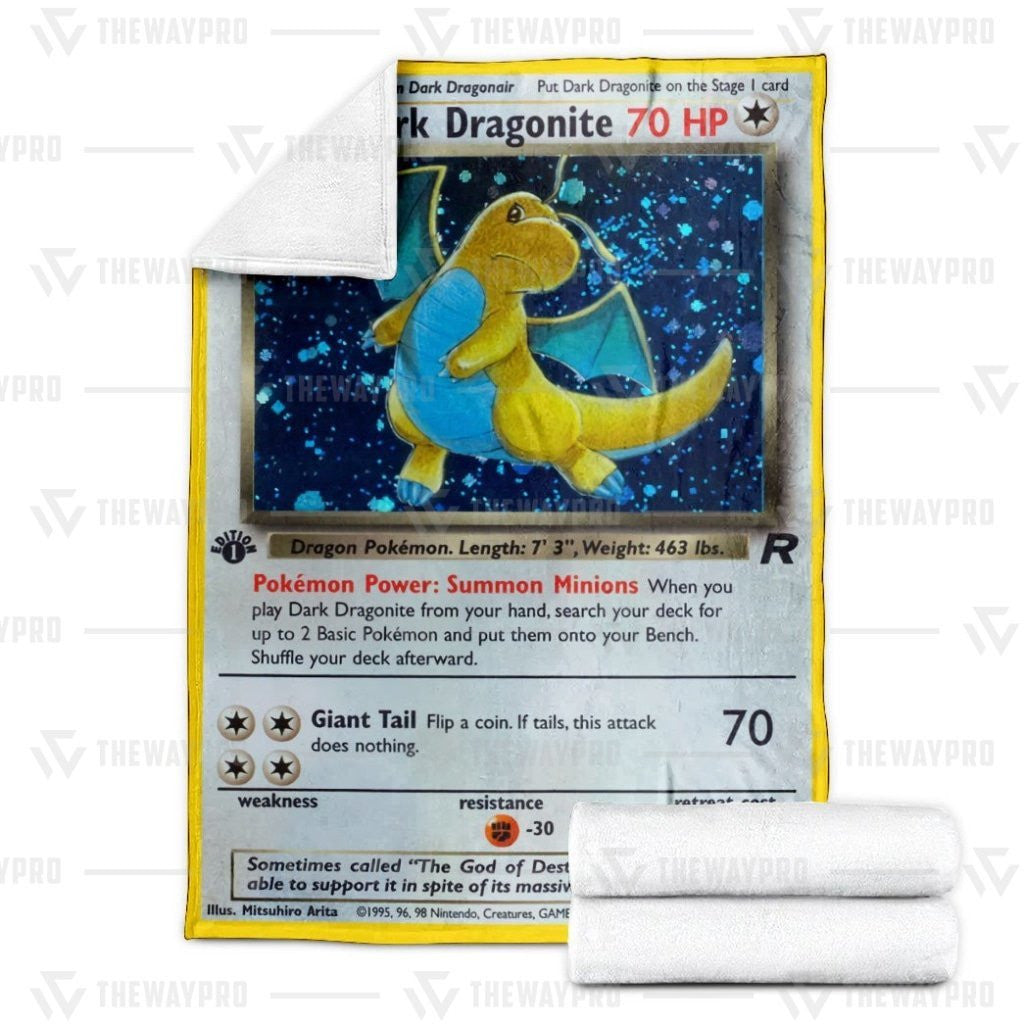 Anime Pkm Dark Dragonite 1St Edition Custom Soft Blanket