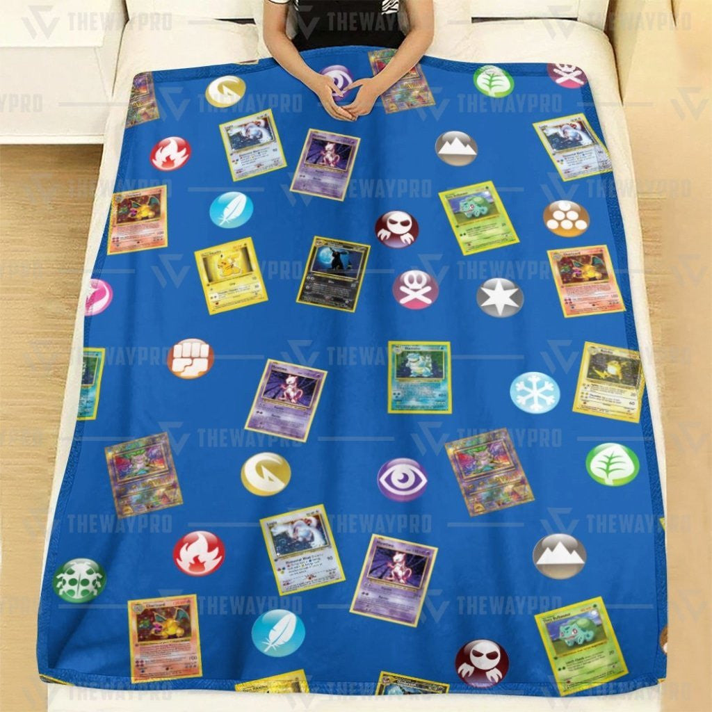 Anime Pkm Cards And Elements Custom Soft Blanket