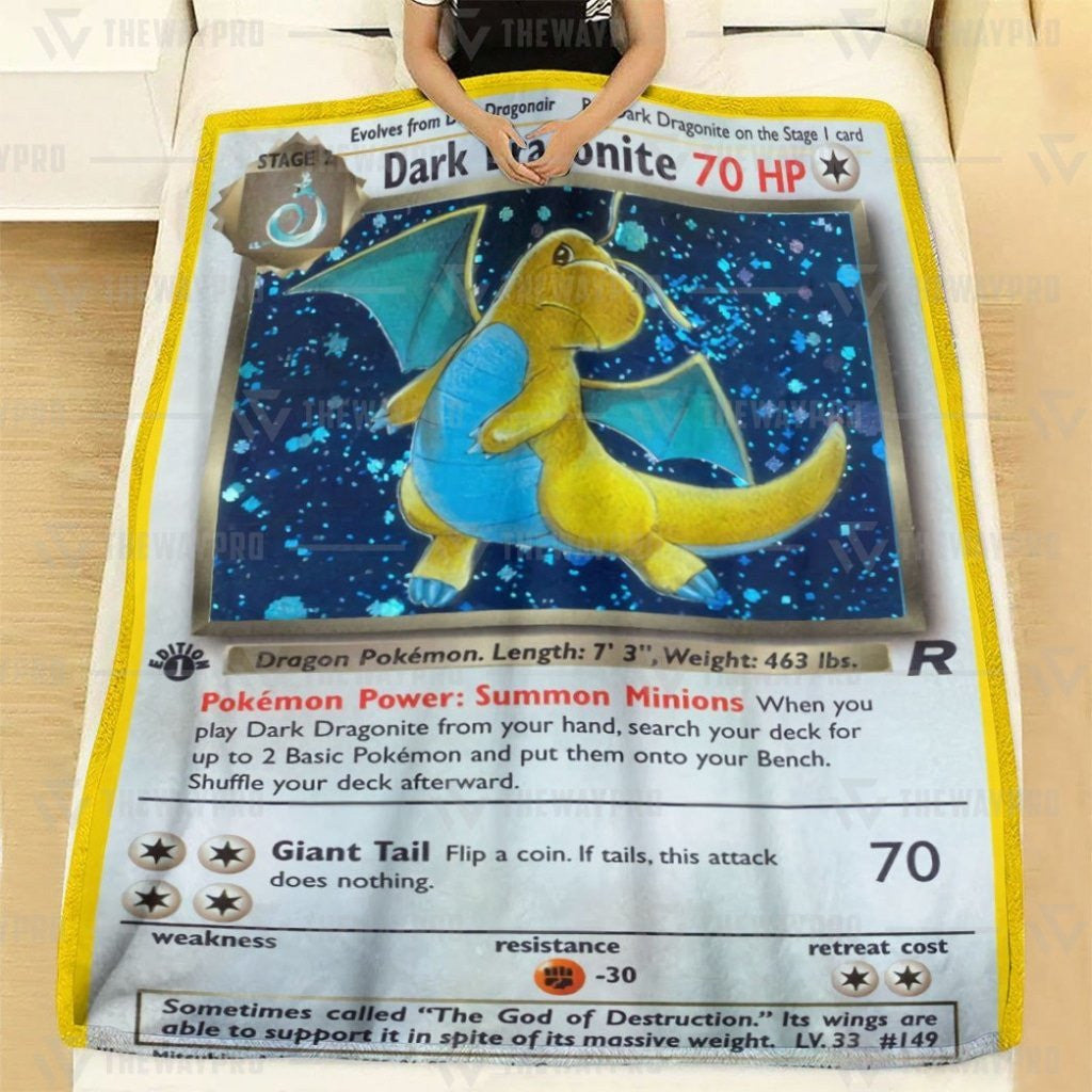 Anime Pkm Dark Dragonite 1St Edition Custom Soft Blanket