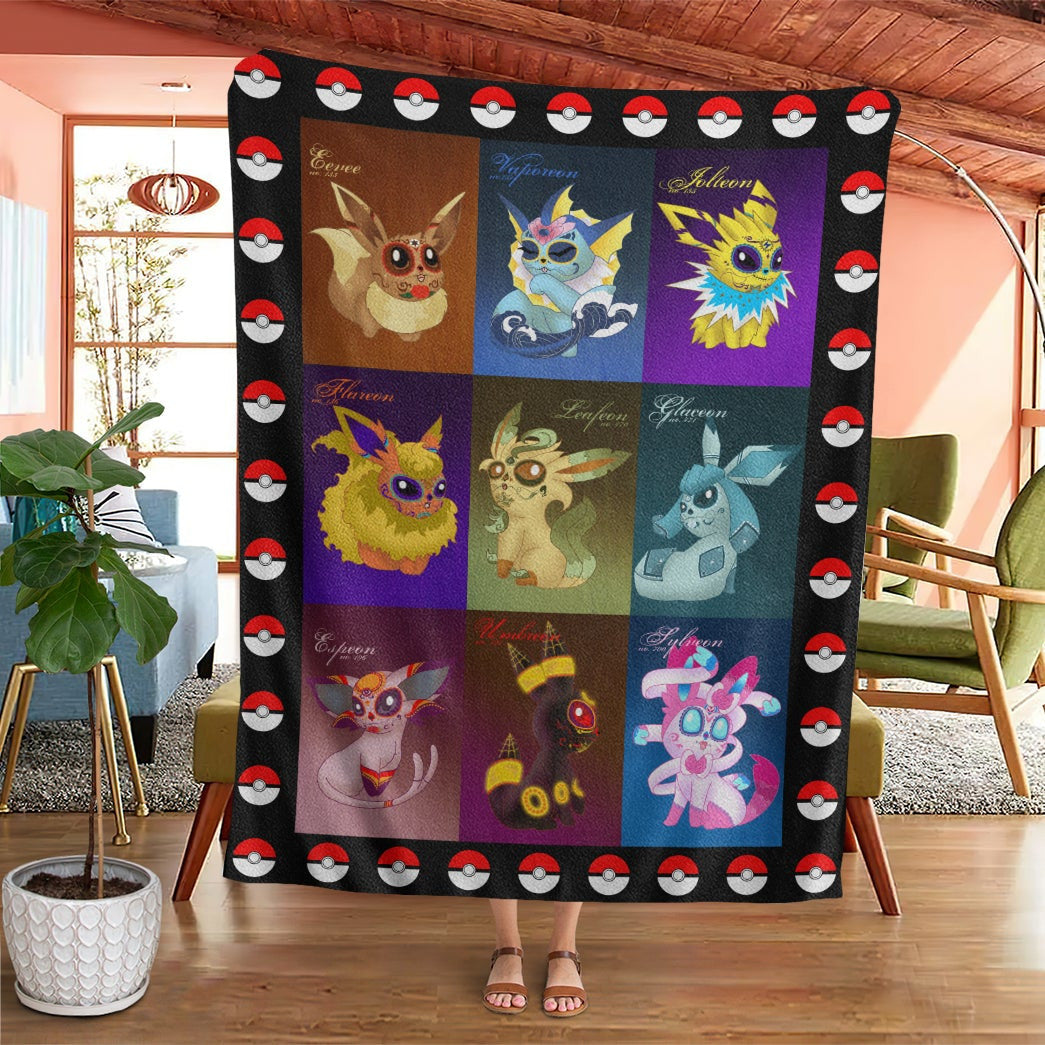 Anime Pkm Sugar Skull Eevee Evolution Custom Soft Blanket