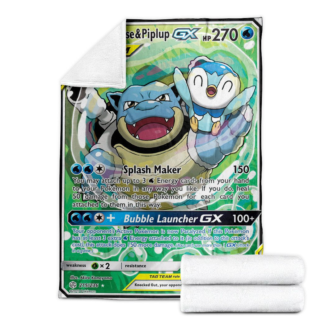 Anime Pkm Blastoise & Piplup-Gx Cosmic Eclipse Custom Soft Blanket