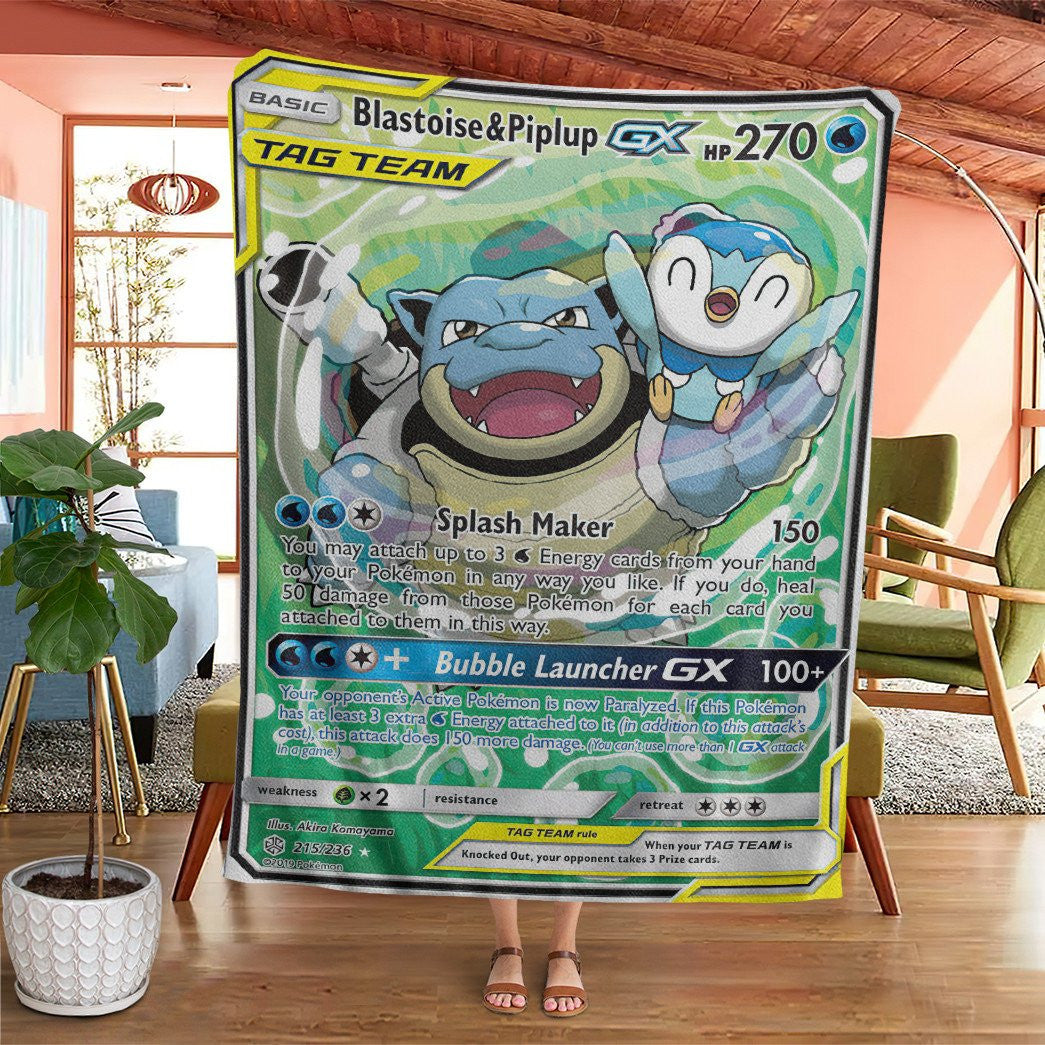 Anime Pkm Blastoise & Piplup-Gx Cosmic Eclipse Custom Soft Blanket