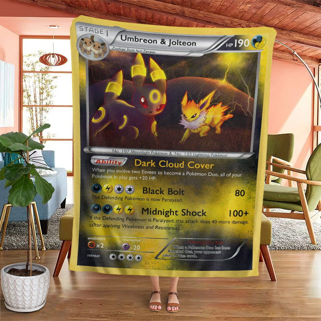 Anime Pkm Umbreon And Jolteon Duo Card Custom Soft Blanket