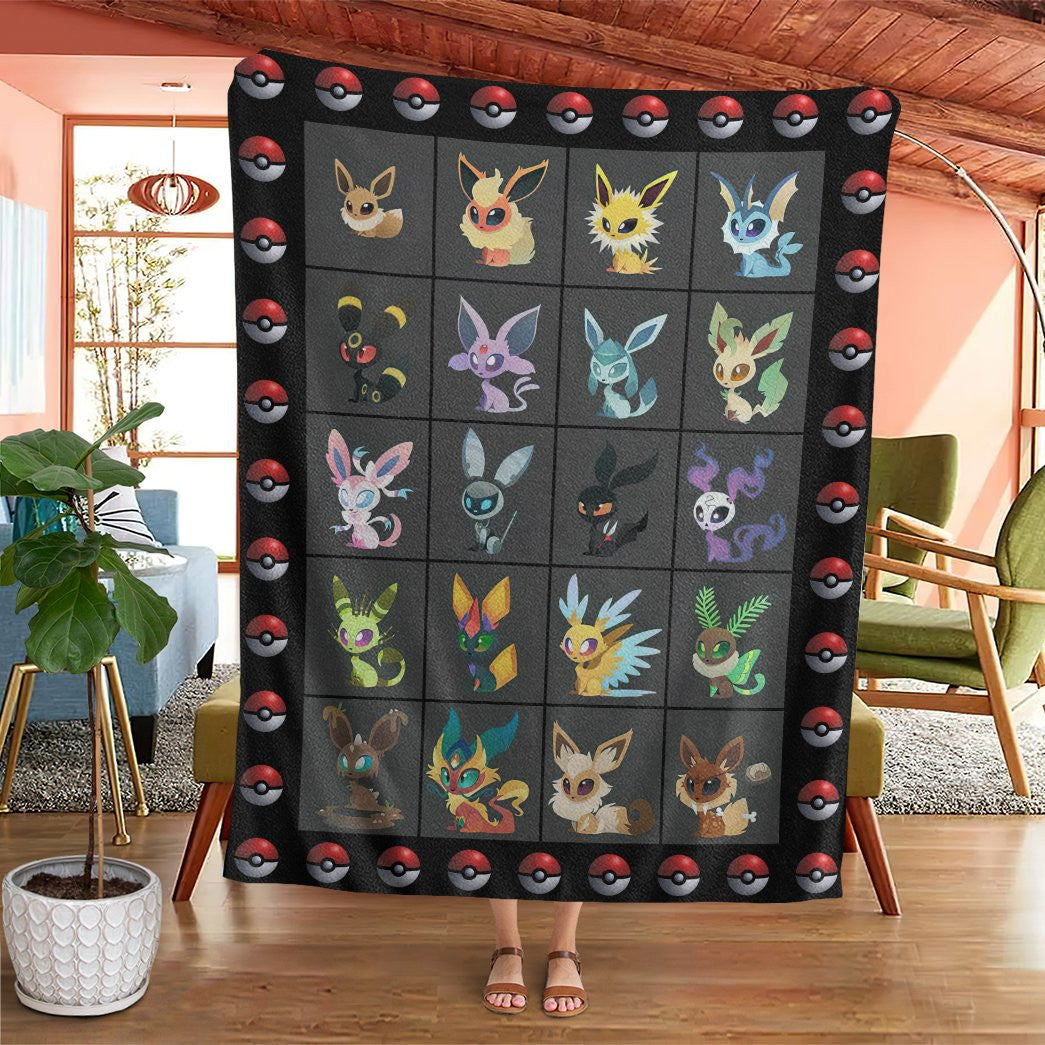 Anime Pkm Eevee Evolution Form Custom Soft Blanket