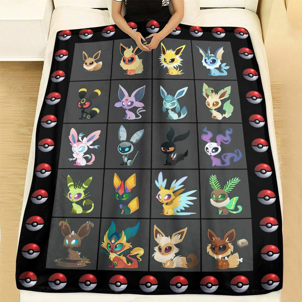 Anime Pkm Eevee Evolution Form Custom Soft Blanket