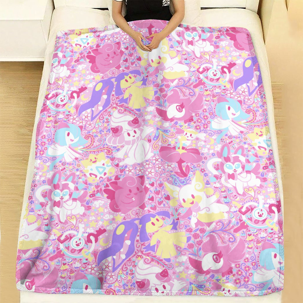 Anime Pkm Fairy Poke Seamless Pattern Custom Soft Blanket