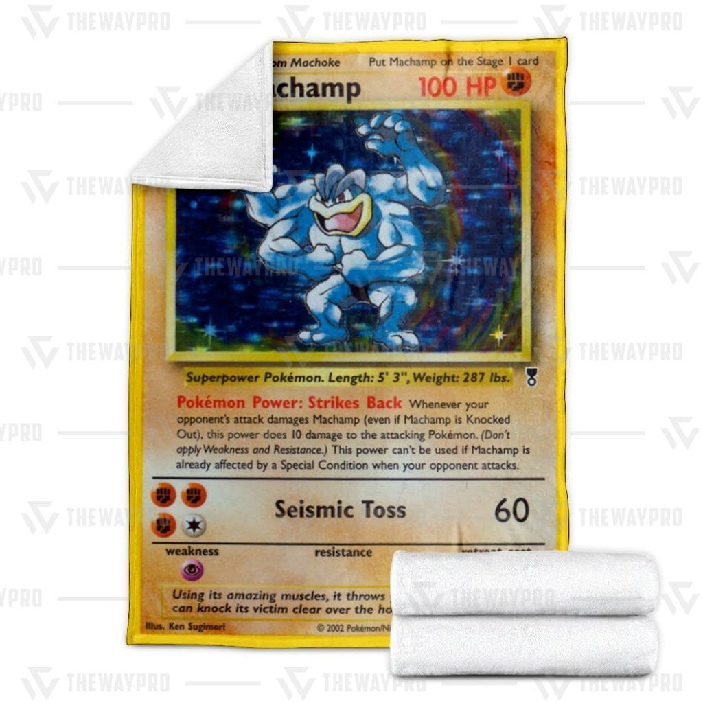 Anime Pkm Shadowless Holographic Machamp Custom Soft Blanket