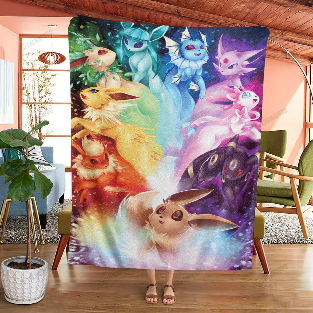 Anime Eevee Rainbow Custom Soft Blanket