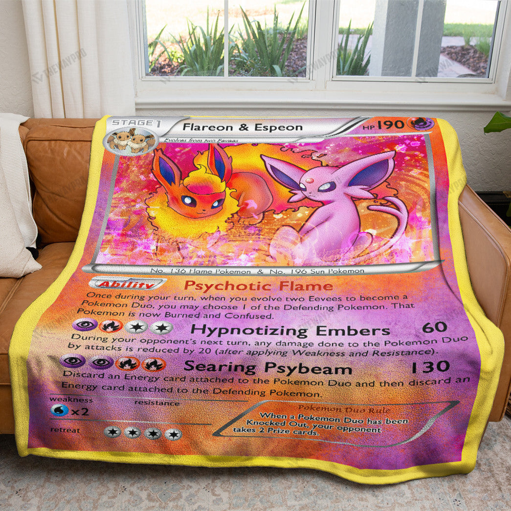 Anime Flareon and Espeon Duo Card Custom Soft Blanket