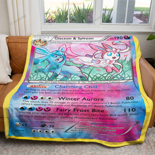 Anime Glaceon and Sylveon Duo Card Custom Soft Blanket